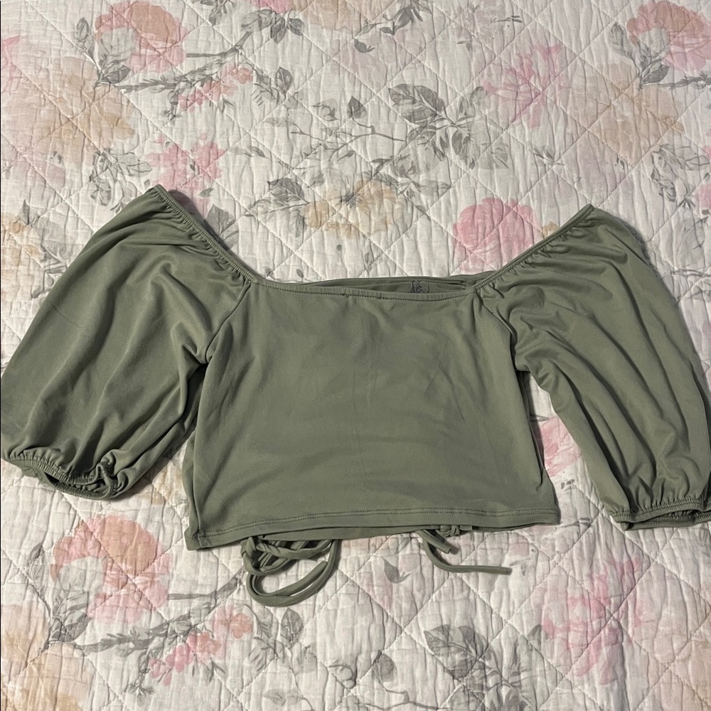 Olive Off-Shoulder Ruched Blouse - Picture 2 of 2